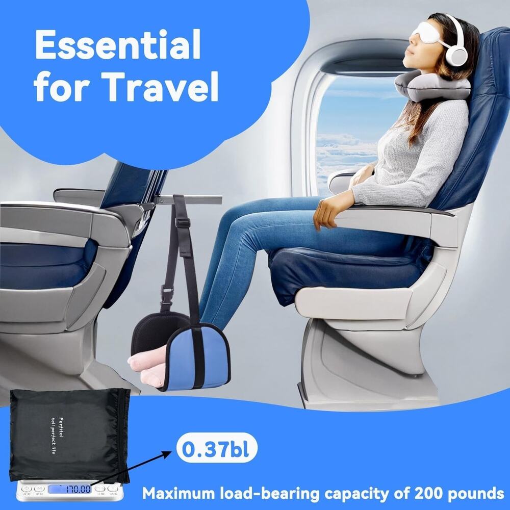 Foot Hammock for Travel Relax Adjustable Airplane mesh Footrest Hammock Portable - Picture 6 of 7